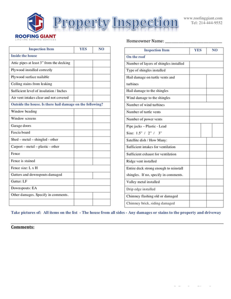 Property Inspection Roofing Giant