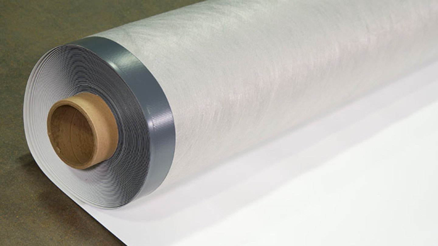 Roll of Johns Manville fleece-backed PVC membrane with Elvaloy KEE polymer