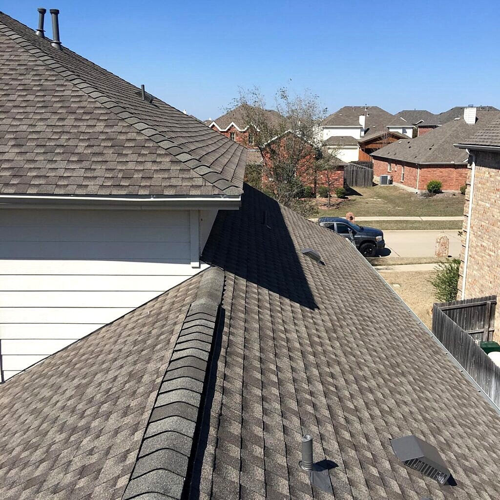 Frisco roofing project — completed ridge line