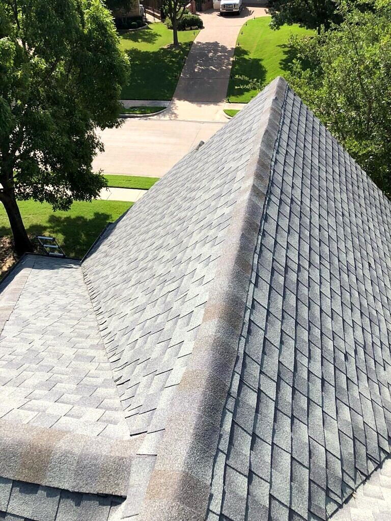 Frisco roof project — ridge line and shingles