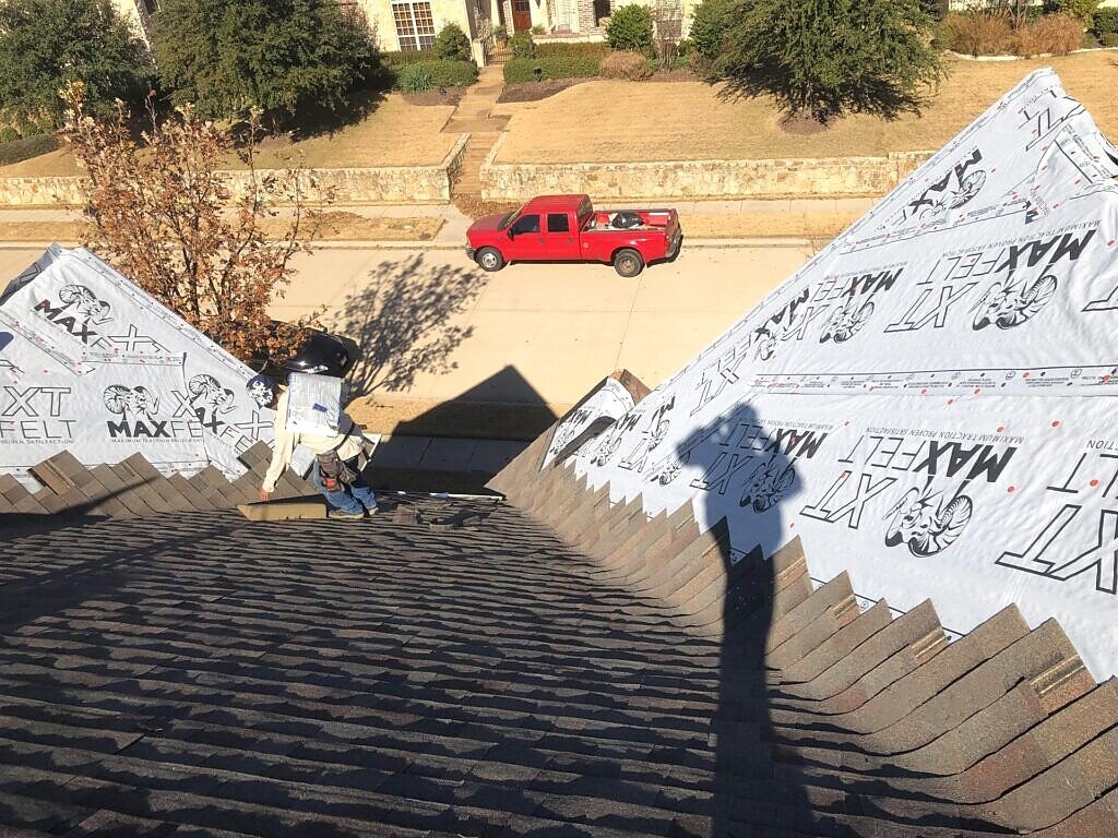 Allen roof replacement — shingle installation