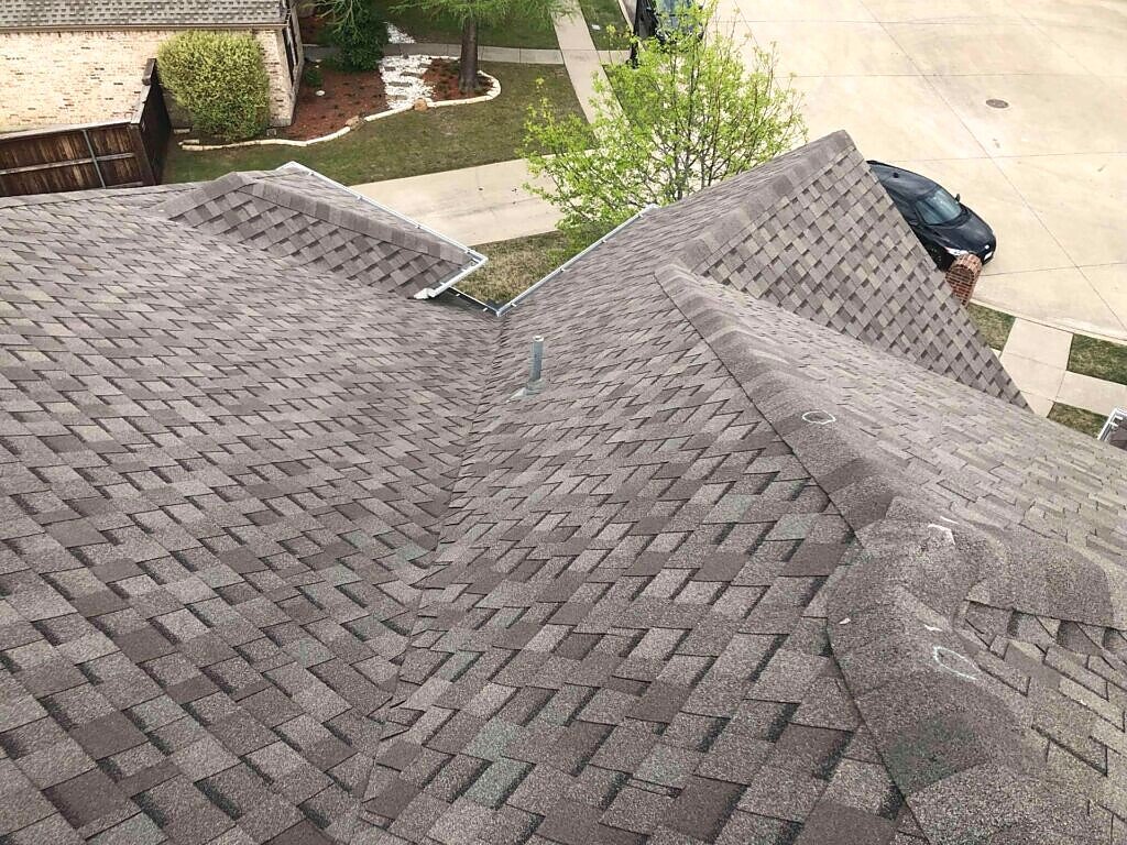 Allen roofing project — roof slopes and ridge