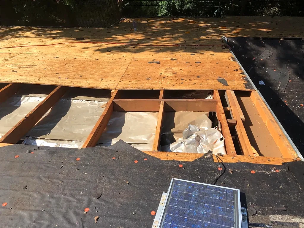 Open decking area during the roof replacement.