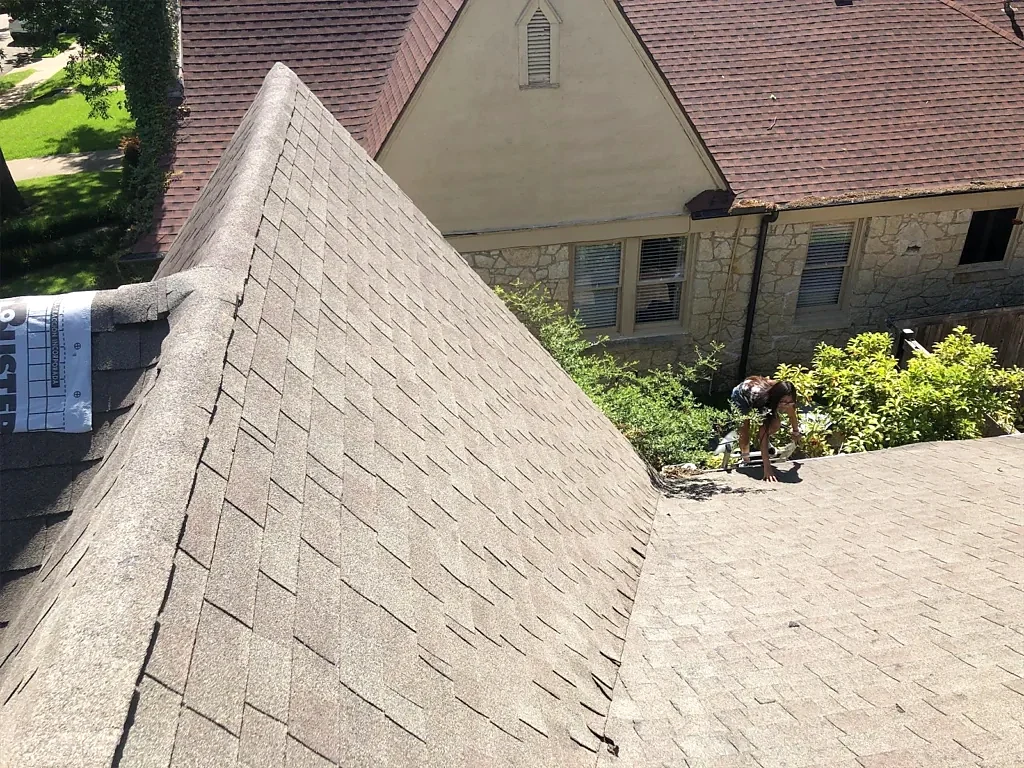Existing ridge and steep roof slopes.