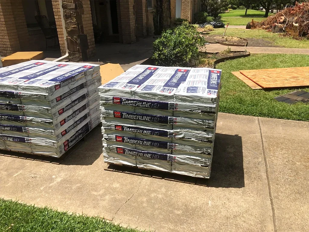GAF shingle bundles delivered to the property.