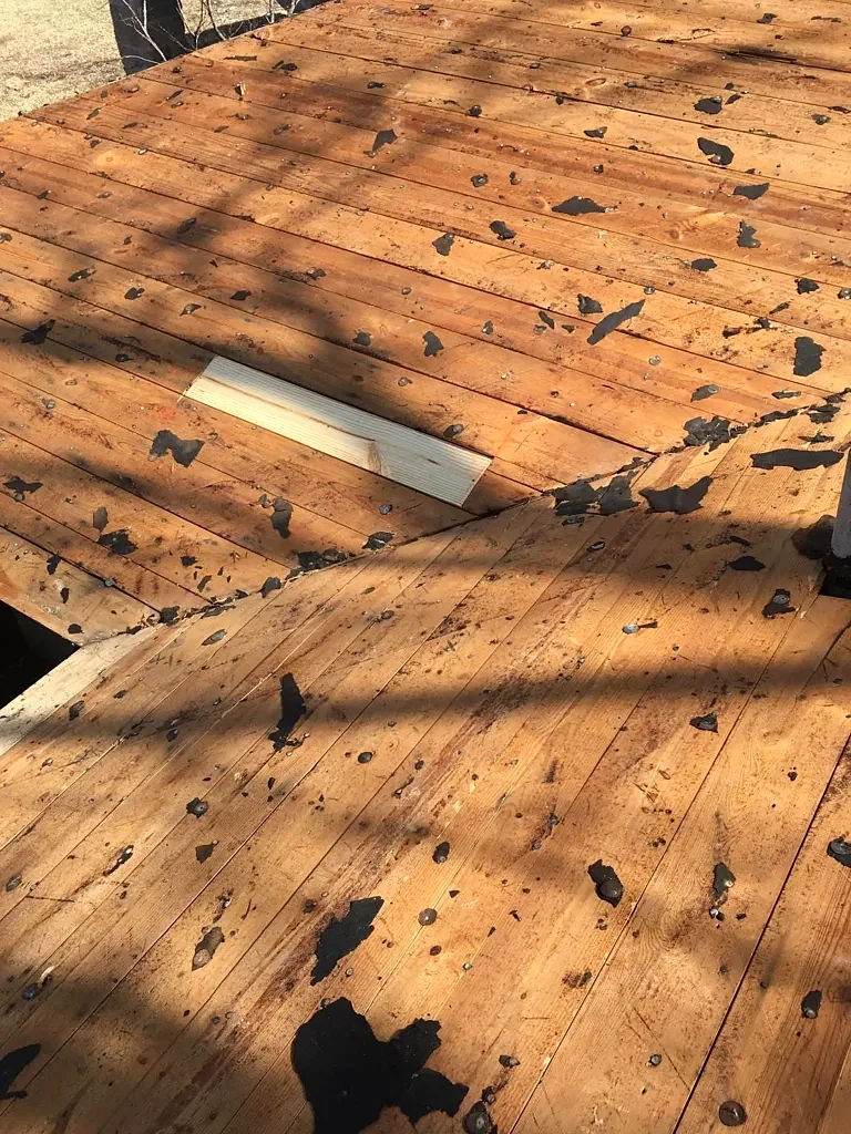 Closer view of the decking before the new roof covering.