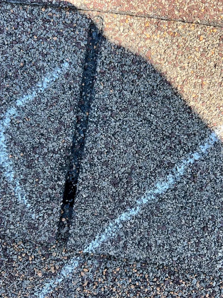 Marked shingle area in the inspection photographs.