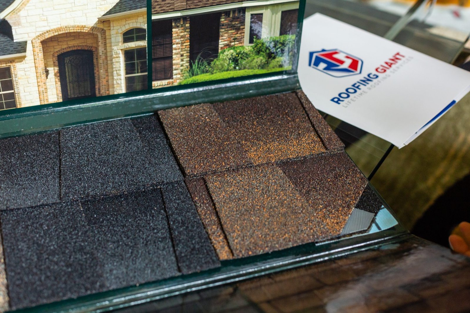 Shingle color samples used to compare roofing options
