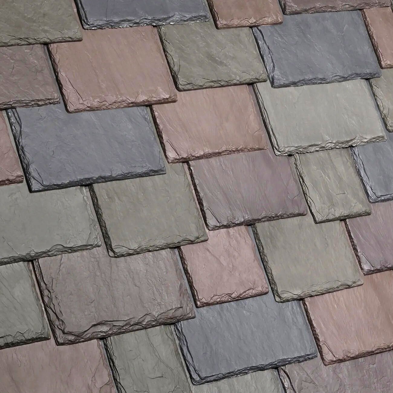 Close-up photograph of DaVinci Multi-Width synthetic slate roof tiles in Aberdeen