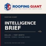 Roofing Giant Intelligence Brief podcast cover featuring the original Roofing Giant red and blue logo, with Dallas–Fort Worth title